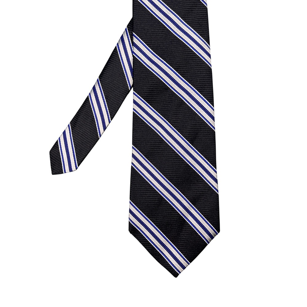 Express Black Blue Striped Necktie Mens OS Italian Silk Ribbed Formal Tie